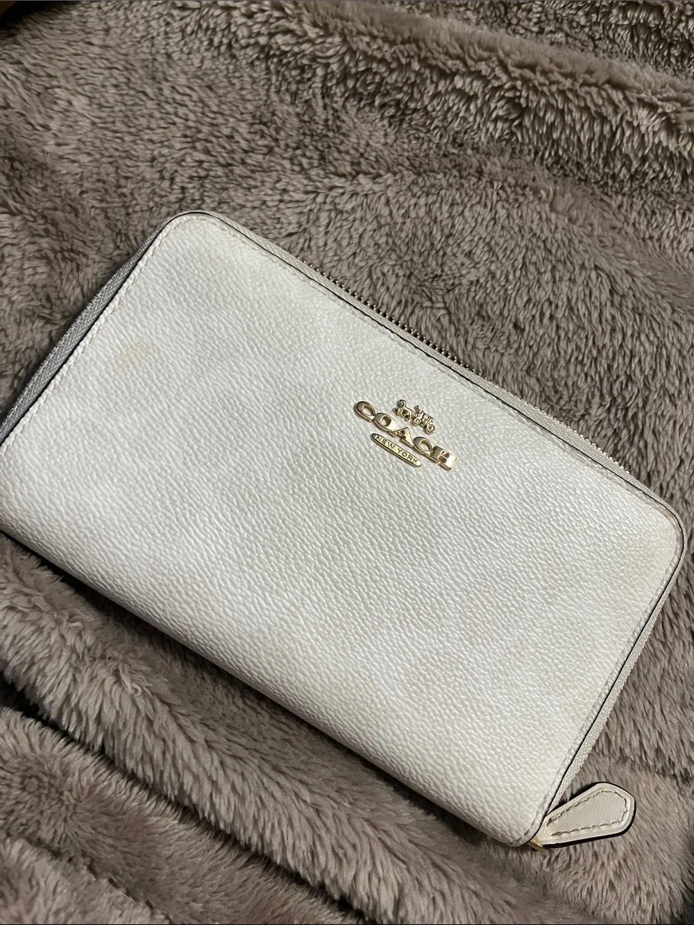 Coach Ivory Leather Zip Wallet with Gold Logo